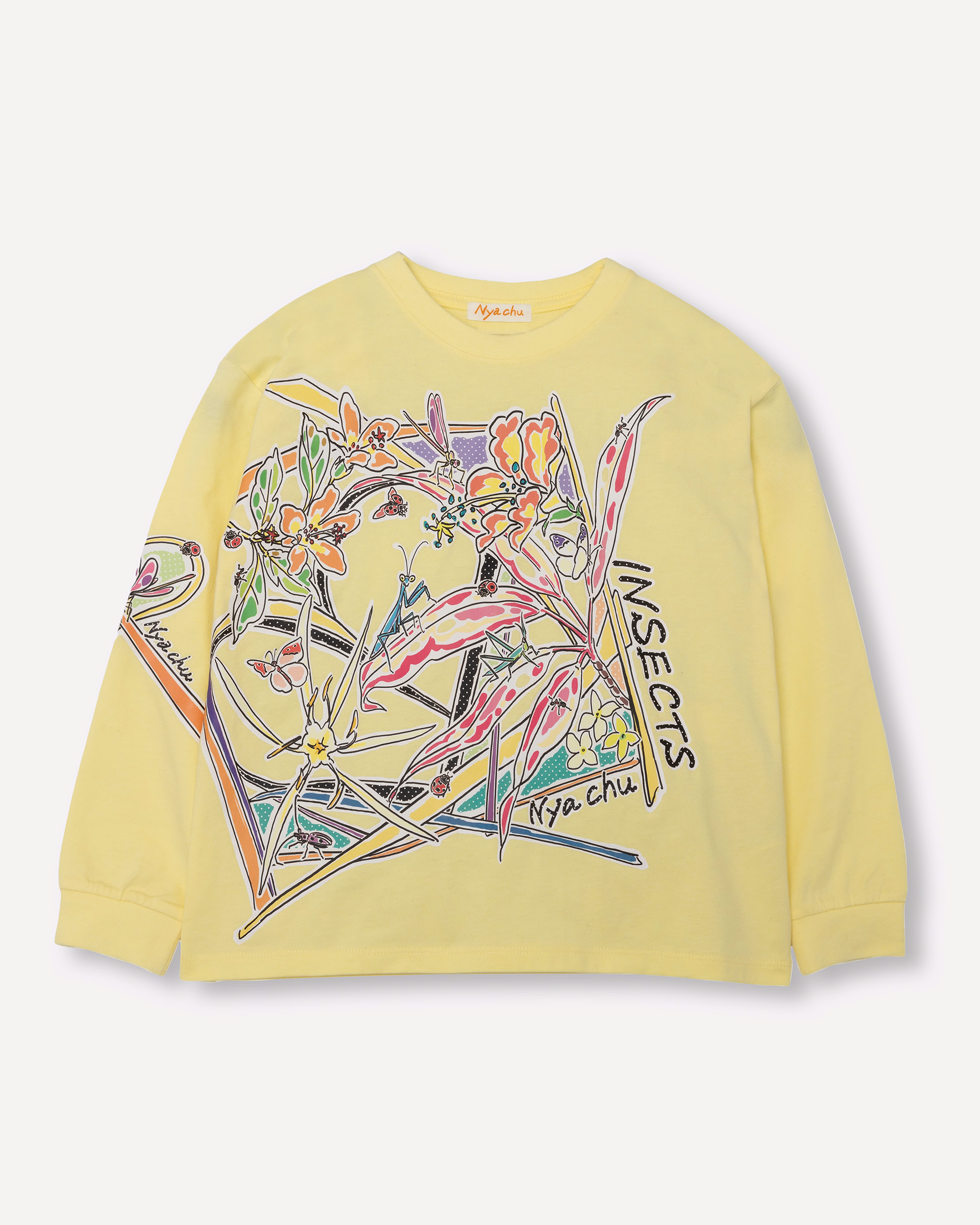 INSECTS柄のNyachu(ニャチュ)キッズ長袖Tシャツ (lemon)